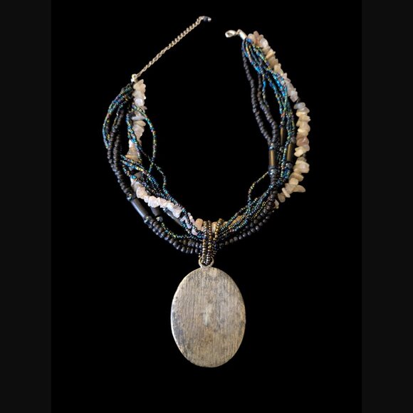 Natural Stone Large 2.81 Mother Of Pearl Multistrand Silver Statement Necklace - Picture 4 of 9